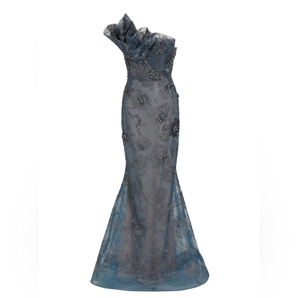 Marchesa Strapless Metallic Embroidered Mermaid Gown